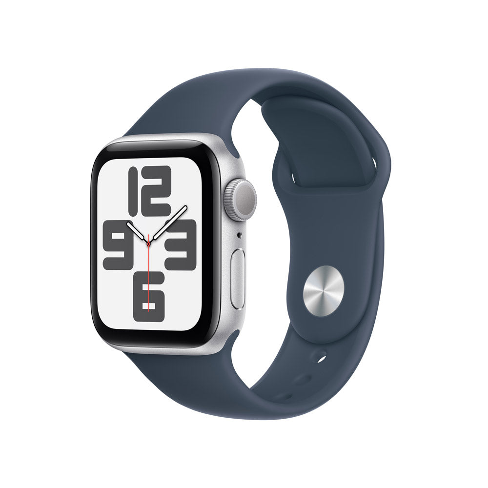 Apple Watch SE GPS • Caja de aluminio color plata de 40 mm • Correa deportiva azul tormenta - S/M