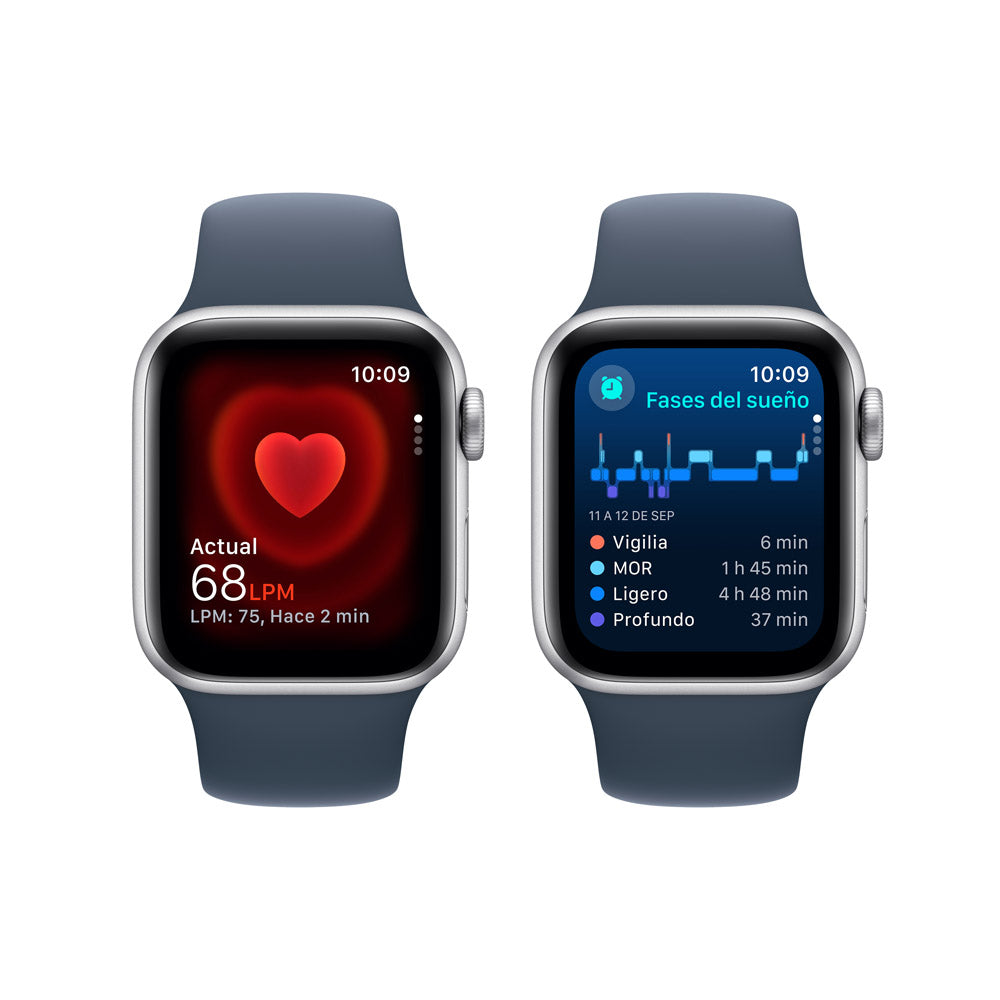 Apple Watch SE GPS • Caja de aluminio color plata de 40 mm • Correa deportiva azul tormenta - S/M