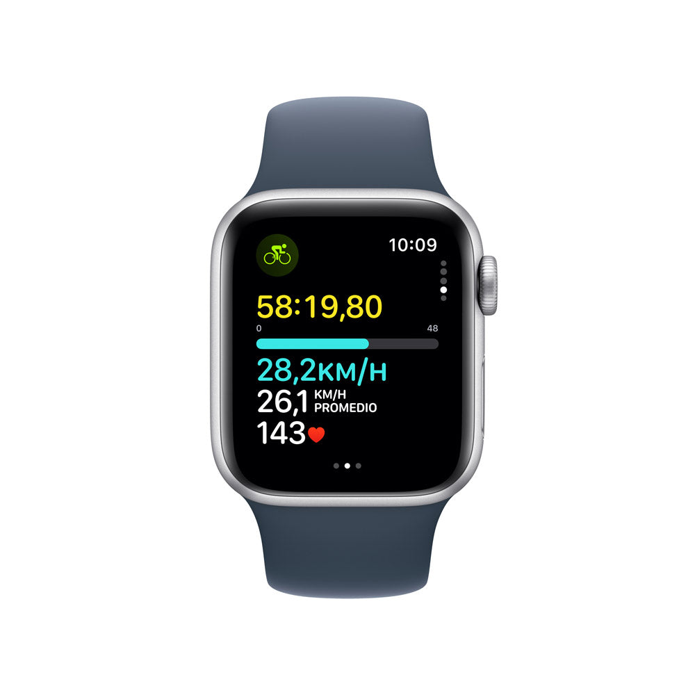 Apple Watch SE GPS • Caja de aluminio color plata de 40 mm • Correa deportiva azul tormenta - S/M