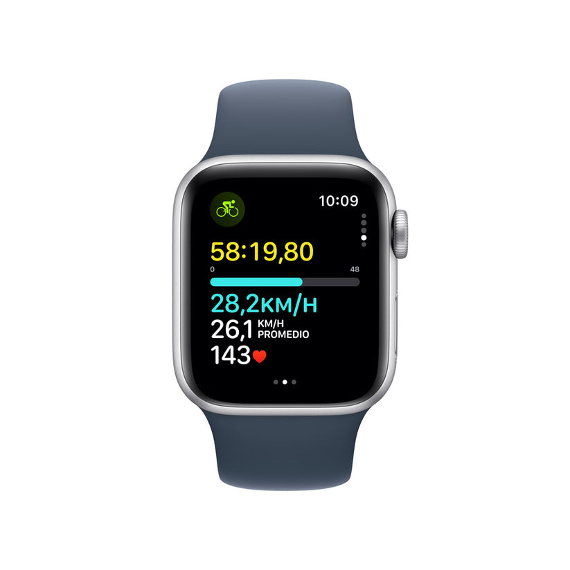 Apple Watch SE GPS • Caja de aluminio color plata de 40 mm • Correa deportiva azul tormenta - S/M