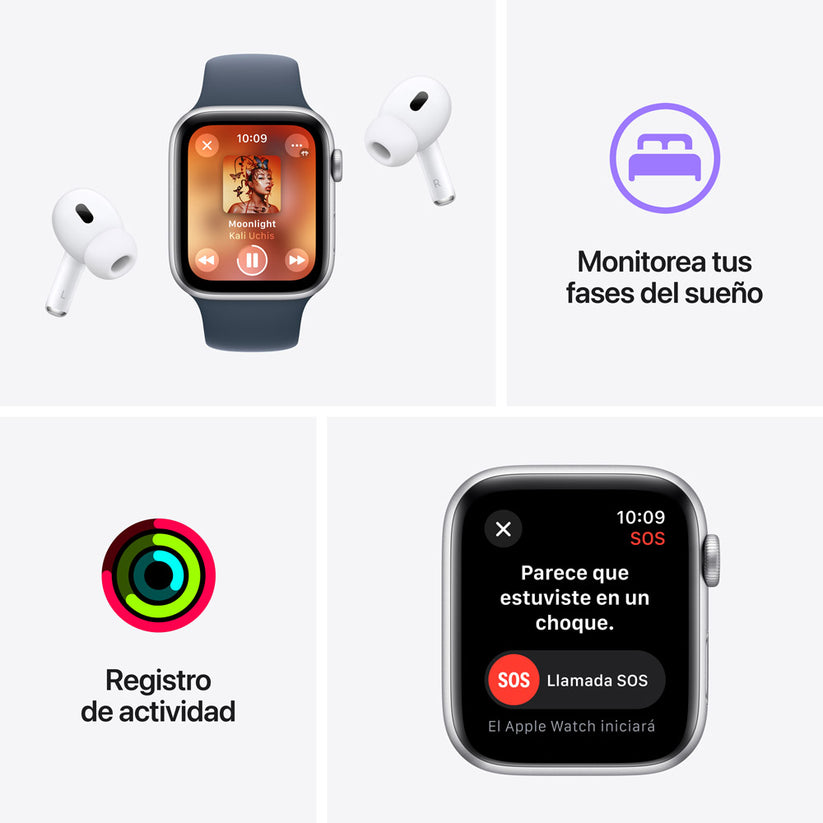 Apple Watch SE GPS • Caja de aluminio color plata de 40 mm • Correa deportiva azul tormenta - S/M