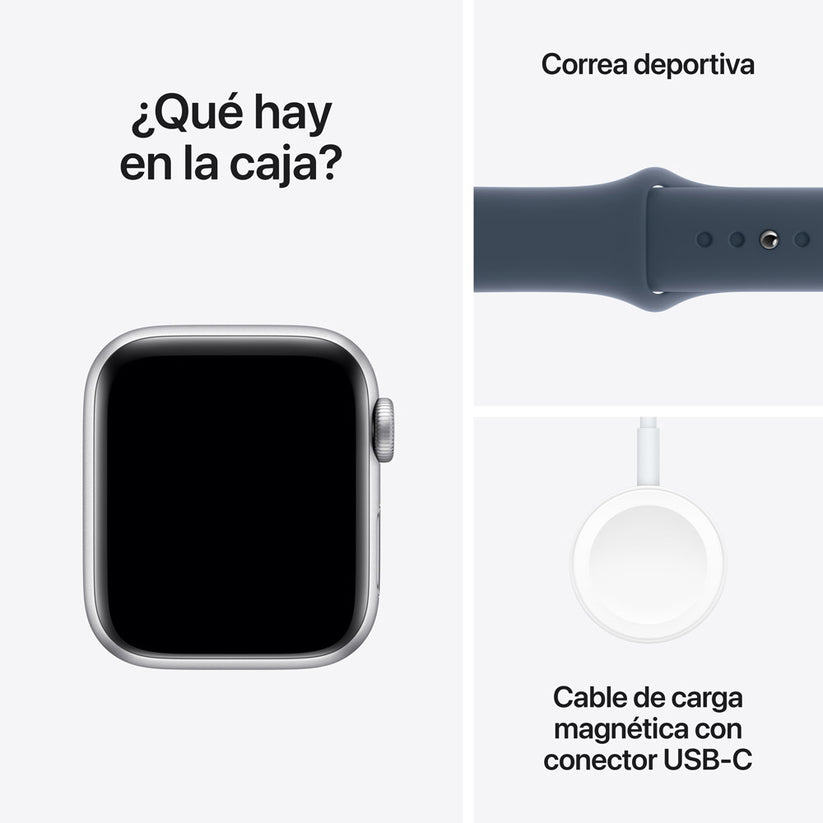 Apple Watch SE GPS • Caja de aluminio color plata de 40 mm • Correa deportiva azul tormenta - S/M