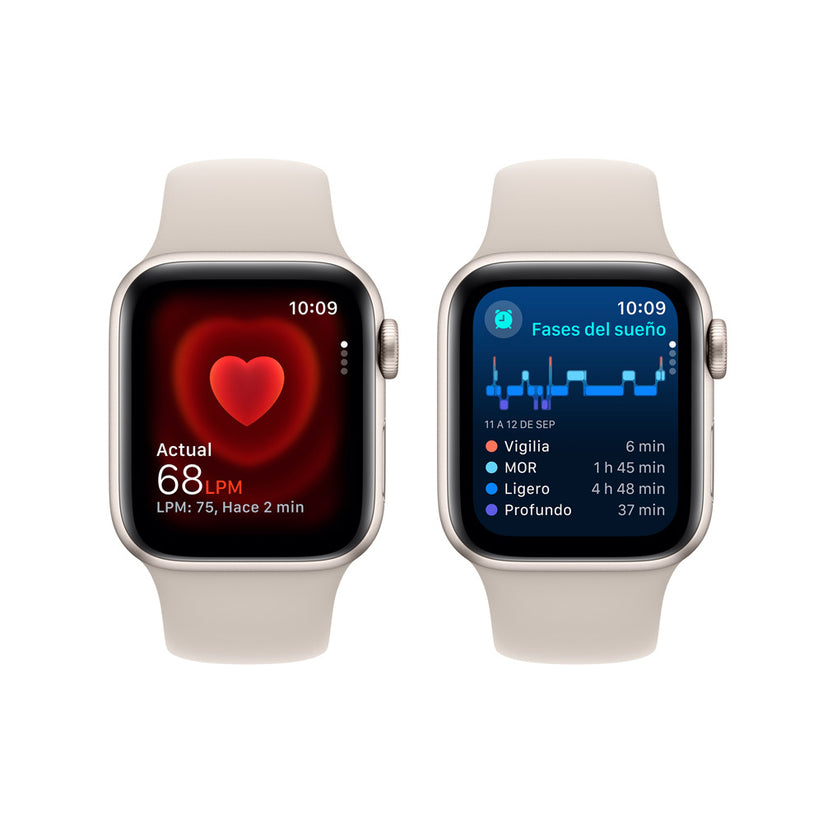 Apple Watch SE GPS • Caja de aluminio blanco estelar de 40 mm • Correa deportiva blanco estelar - M/L