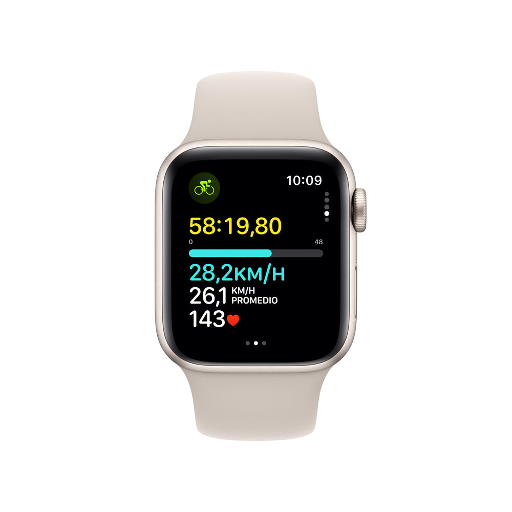Apple Watch SE GPS • Caja de aluminio blanco estelar de 40 mm • Correa deportiva blanco estelar - M/L
