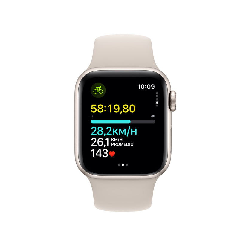 Apple Watch SE GPS • Caja de aluminio blanco estelar de 40 mm • Correa deportiva blanco estelar - S/M