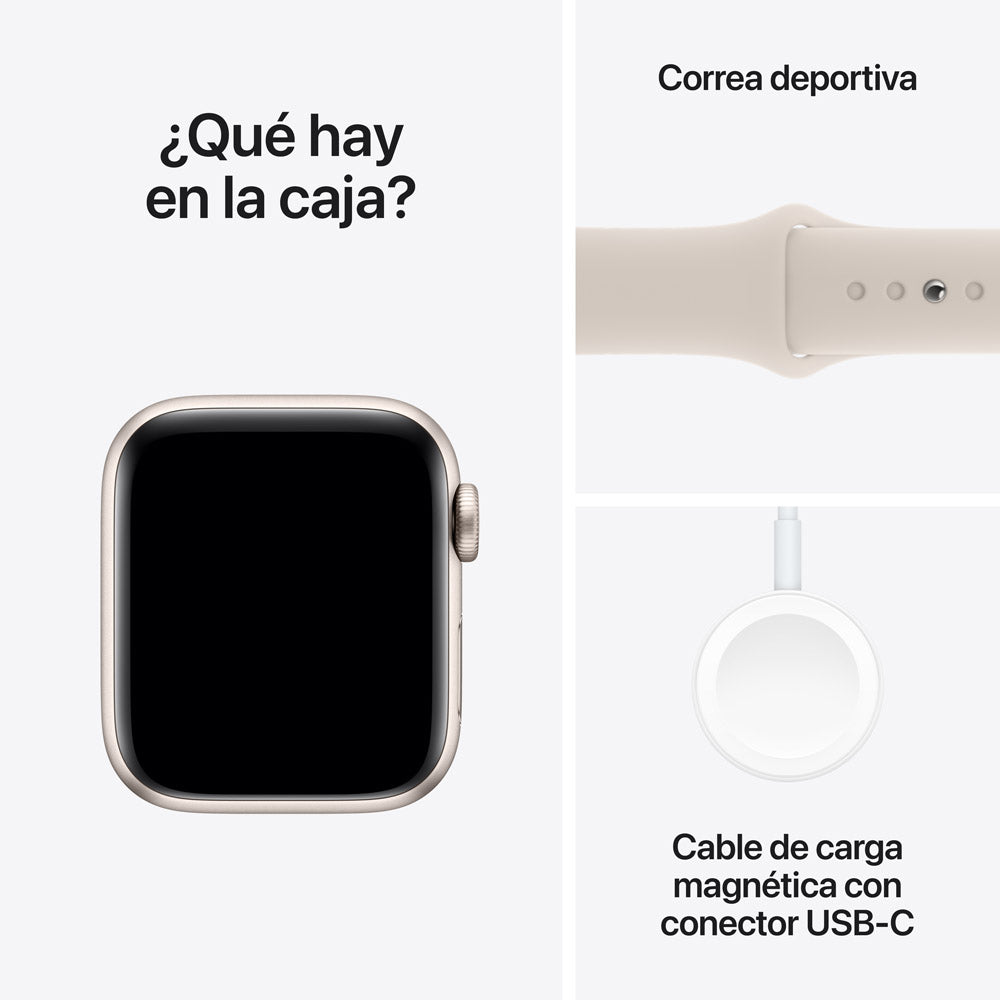 Apple Watch SE GPS • Caja de aluminio blanco estelar de 40 mm • Correa deportiva blanco estelar - M/L