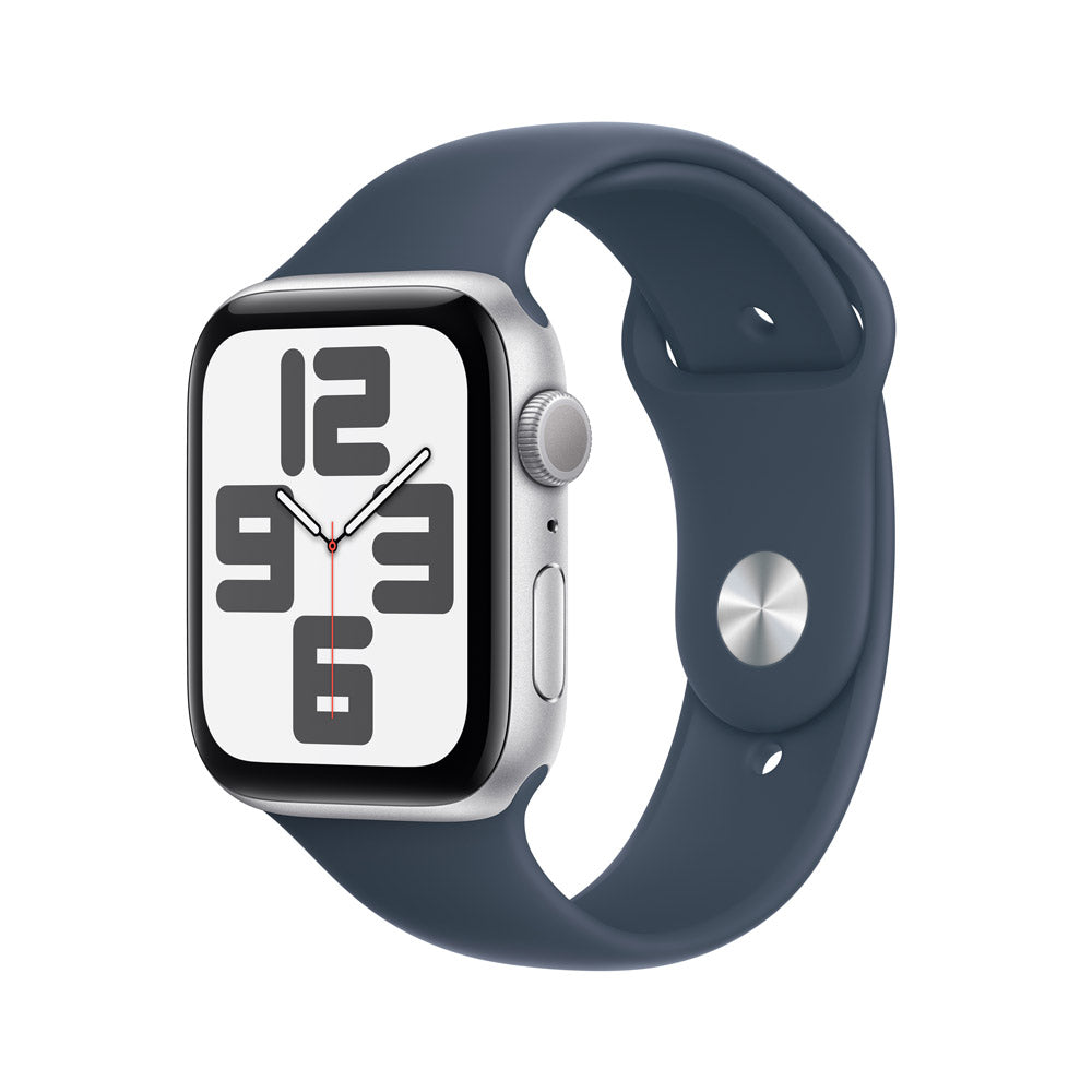 Apple Watch SE GPS • Caja de aluminio color plata de 44 mm • Correa deportiva azul tormenta - M/L