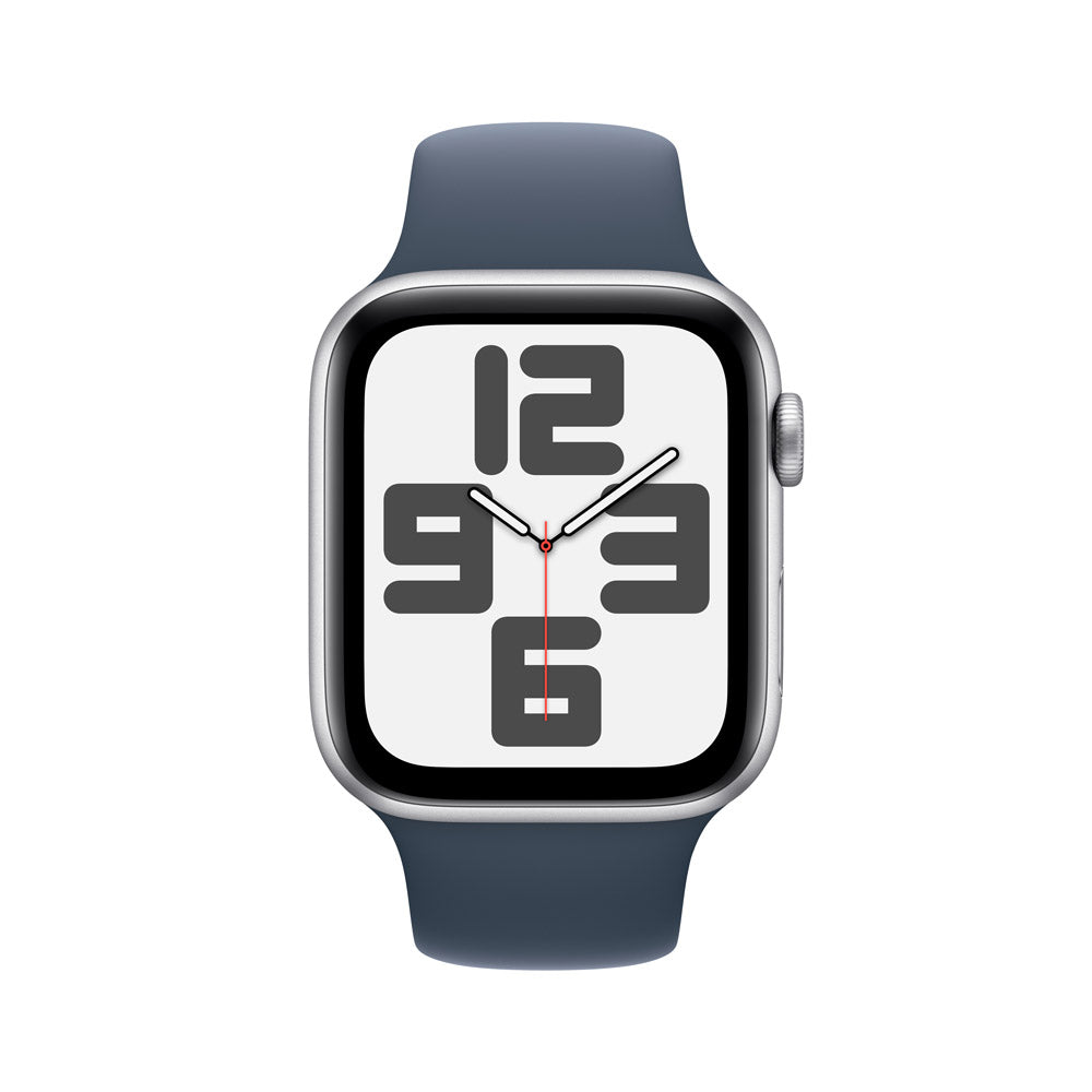 Apple Watch SE GPS • Caja de aluminio color plata de 44 mm • Correa deportiva azul tormenta - M/L