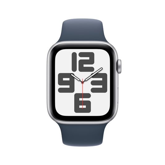 Apple Watch SE GPS • Caja de aluminio color plata de 44 mm • Correa deportiva azul tormenta - M/L