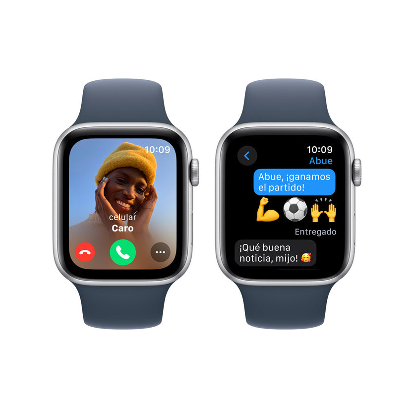 Apple Watch SE GPS • Caja de aluminio color plata de 44 mm • Correa deportiva azul tormenta - M/L