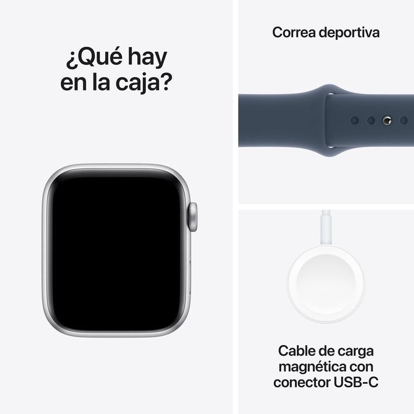 Apple Watch SE GPS • Caja de aluminio color plata de 44 mm • Correa deportiva azul tormenta - M/L