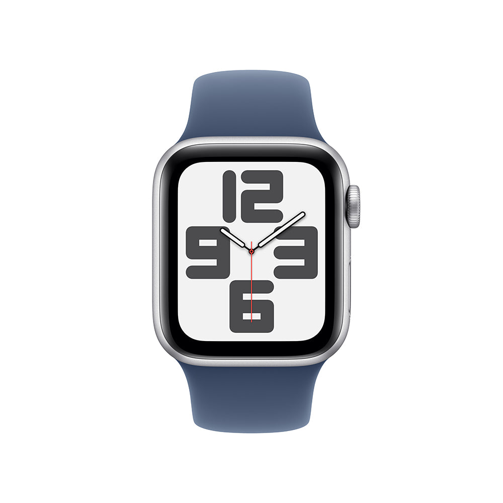 Apple Watch SE GPS • Caja de aluminio color plata de 40 mm • Correa deportiva azul denim - M/L