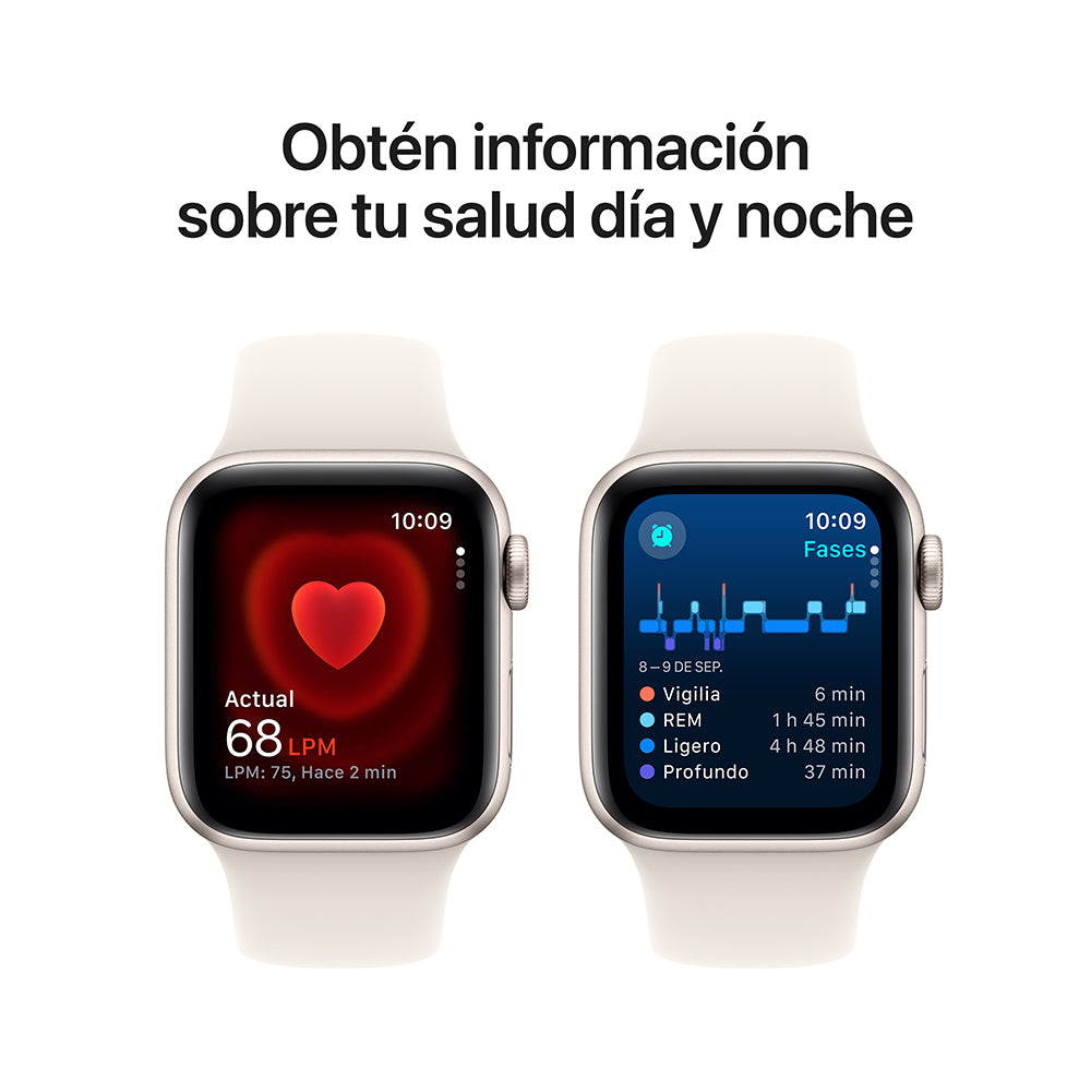 Apple Watch SE GPS • Caja de aluminio blanco estelar de 40 mm • Correa deportiva blanco estelar - S/M