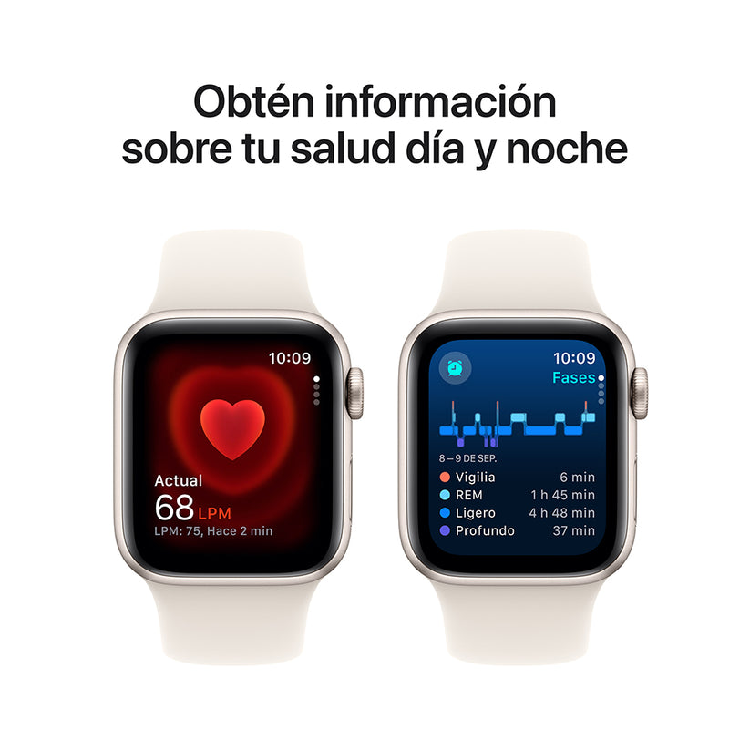 Apple Watch SE GPS • Caja de aluminio blanco estelar de 40 mm • Correa deportiva blanco estelar - S/M