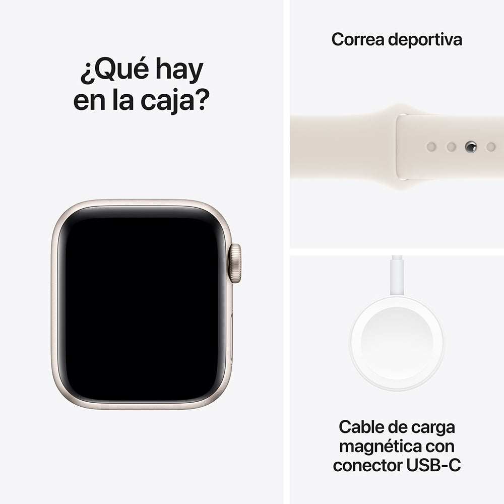 Apple Watch SE GPS • Caja de aluminio blanco estelar de 40 mm • Correa deportiva blanco estelar - S/M