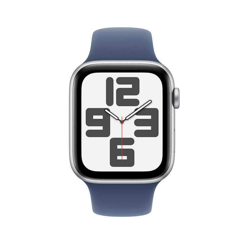 Apple Watch SE GPS • Caja de aluminio color plata de 44 mm • Correa deportiva azul denim - M/L
