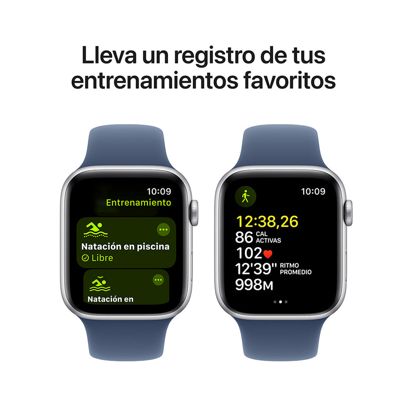 Apple Watch SE GPS • Caja de aluminio color plata de 44 mm • Correa deportiva azul denim - S/M