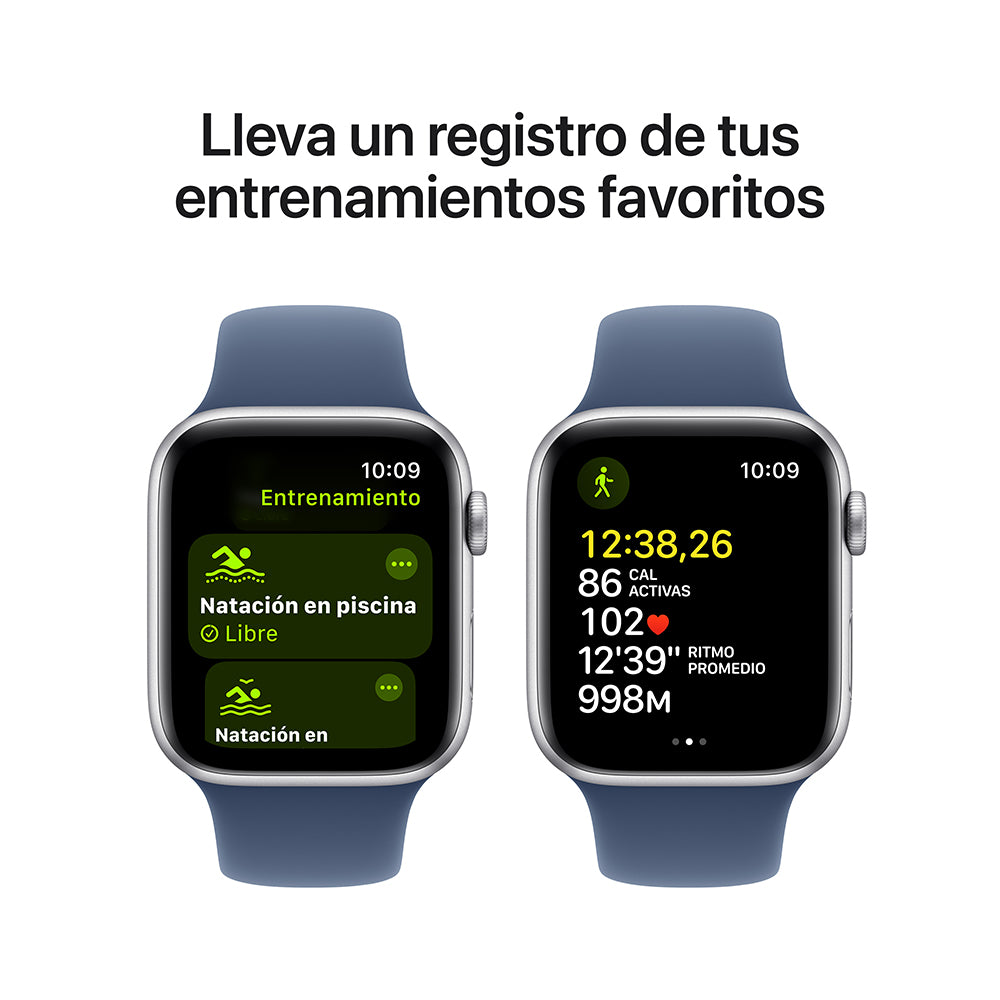 Apple Watch SE GPS • Caja de aluminio color plata de 44 mm • Correa deportiva azul denim - M/L