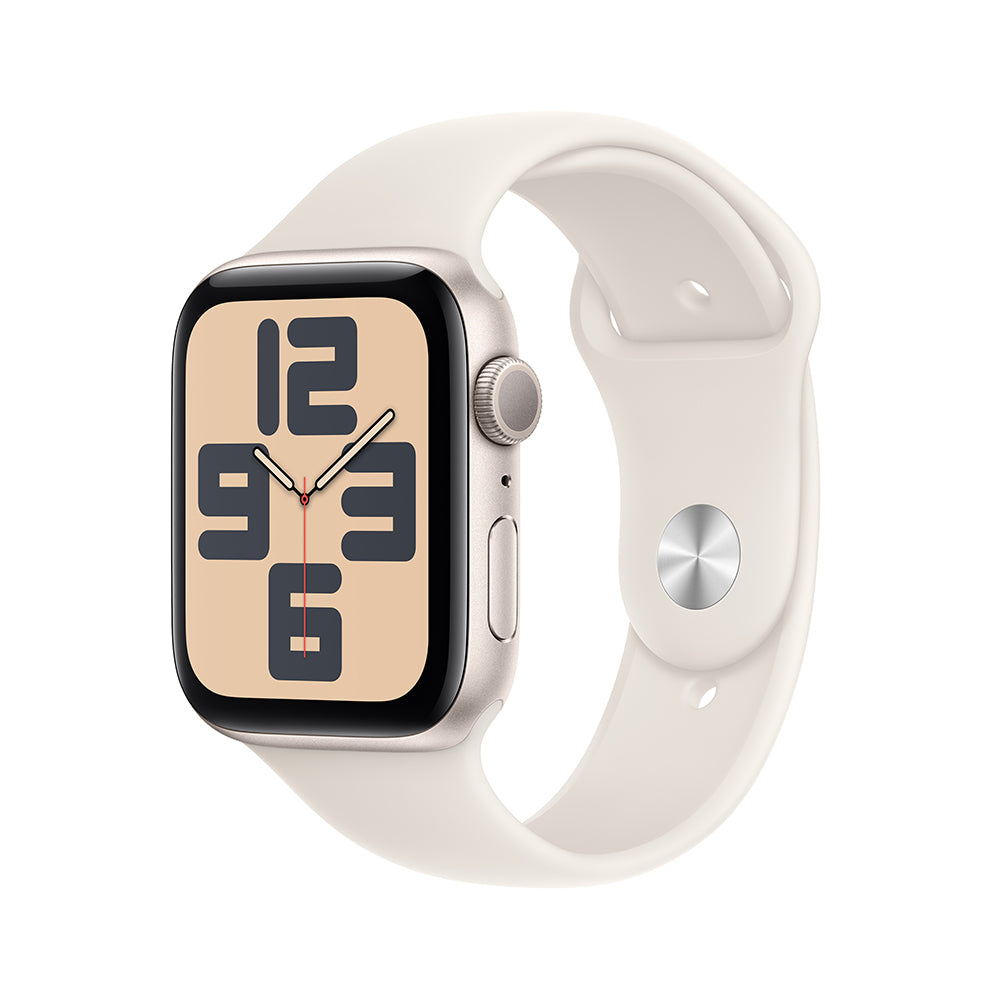 Apple Watch SE GPS • Caja de aluminio blanco estelar de 44 mm • Correa deportiva blanco estelar - S/M