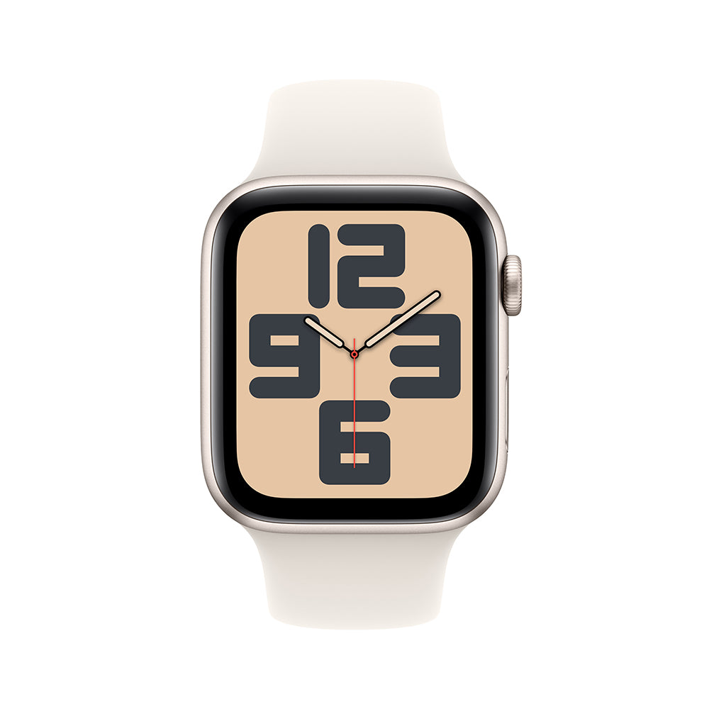 Apple Watch SE GPS • Caja de aluminio blanco estelar de 44 mm • Correa deportiva blanco estelar - M/L