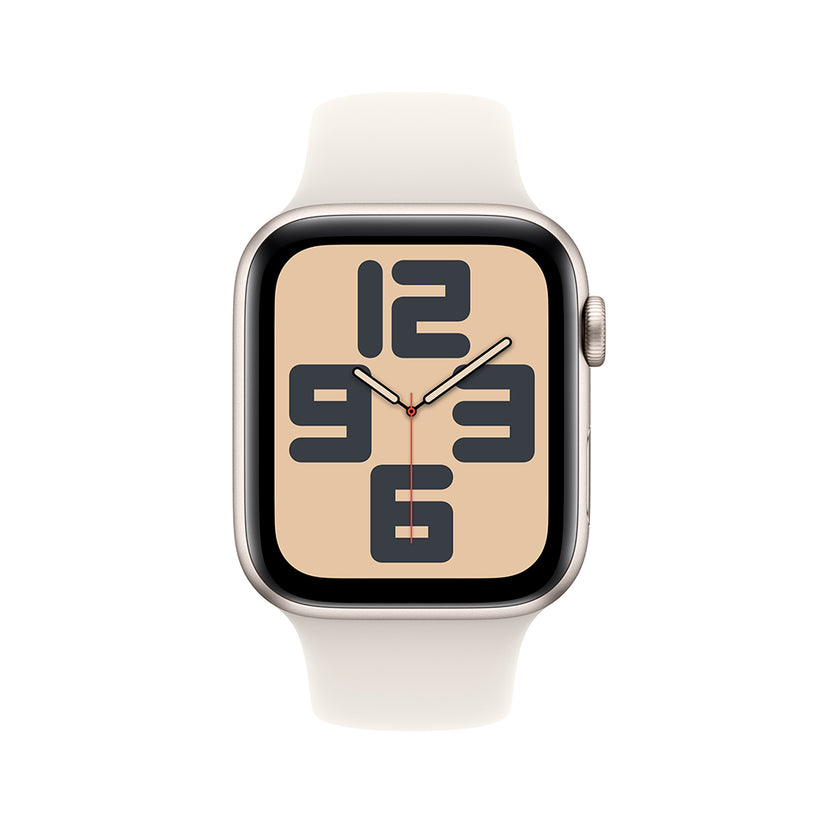 Apple Watch SE GPS • Caja de aluminio blanco estelar de 44 mm • Correa deportiva blanco estelar - M/L