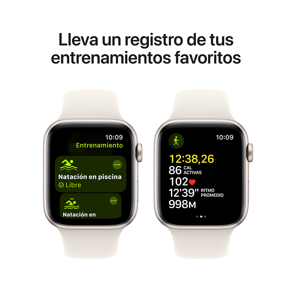 Apple Watch SE GPS • Caja de aluminio blanco estelar de 44 mm • Correa deportiva blanco estelar - M/L