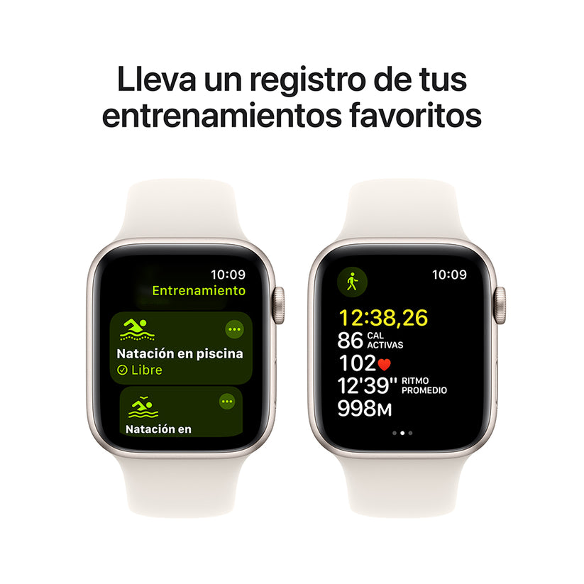 Apple Watch SE GPS • Caja de aluminio blanco estelar de 44 mm • Correa deportiva blanco estelar - M/L