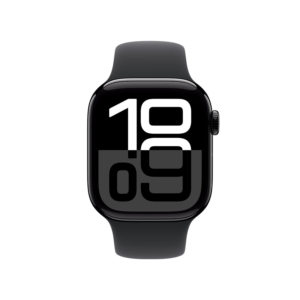 Apple Watch Series 10 GPS • Caja de aluminio negro azabache de 42 mm • Correa deportiva negra - M/L