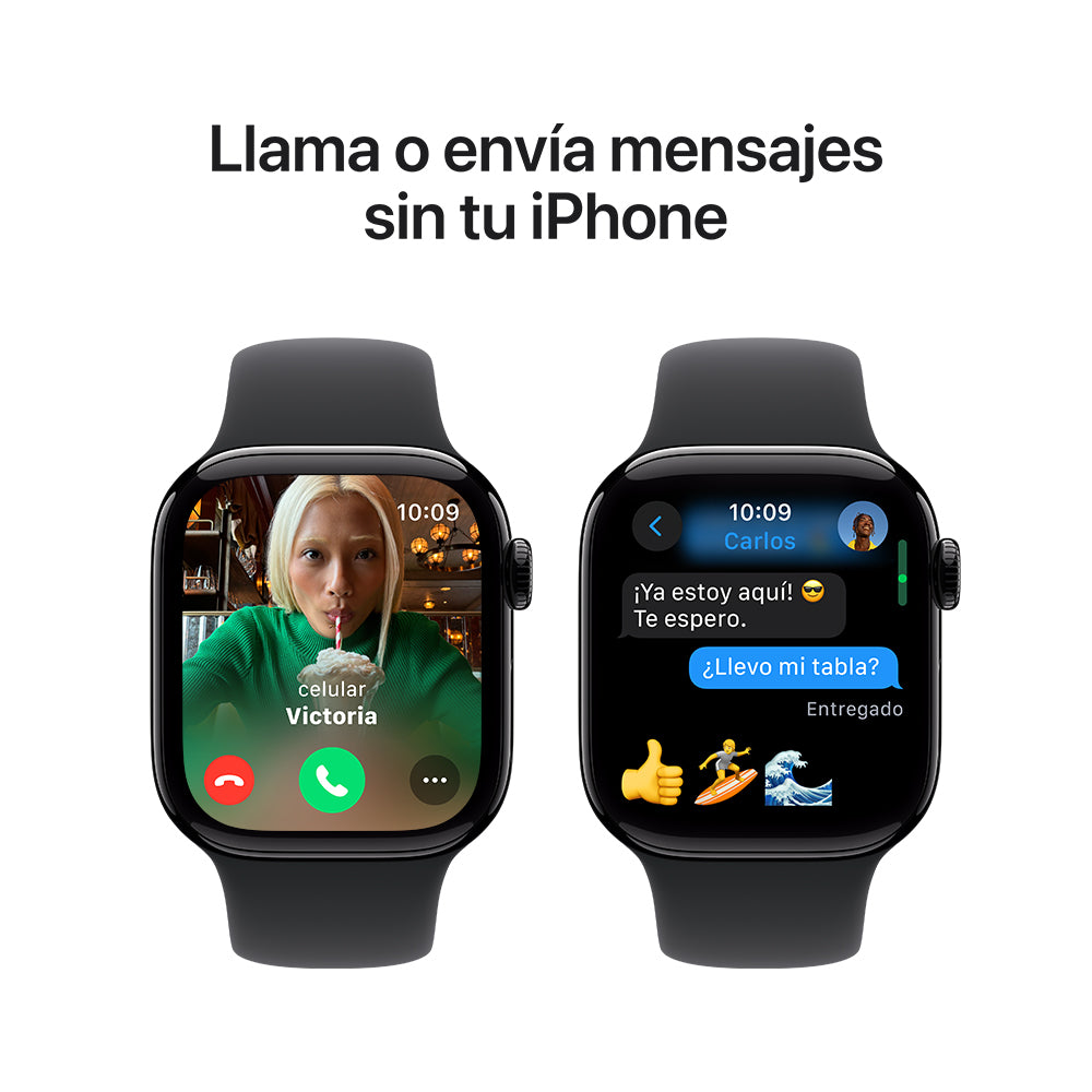 Apple Watch Series 10 GPS • Caja de aluminio negro azabache de 42 mm • Correa deportiva negra - M/L