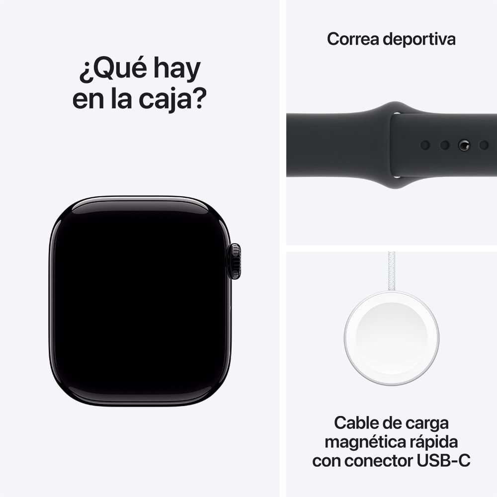 Apple Watch Series 10 GPS • Caja de aluminio negro azabache de 42 mm • Correa deportiva negra - M/L