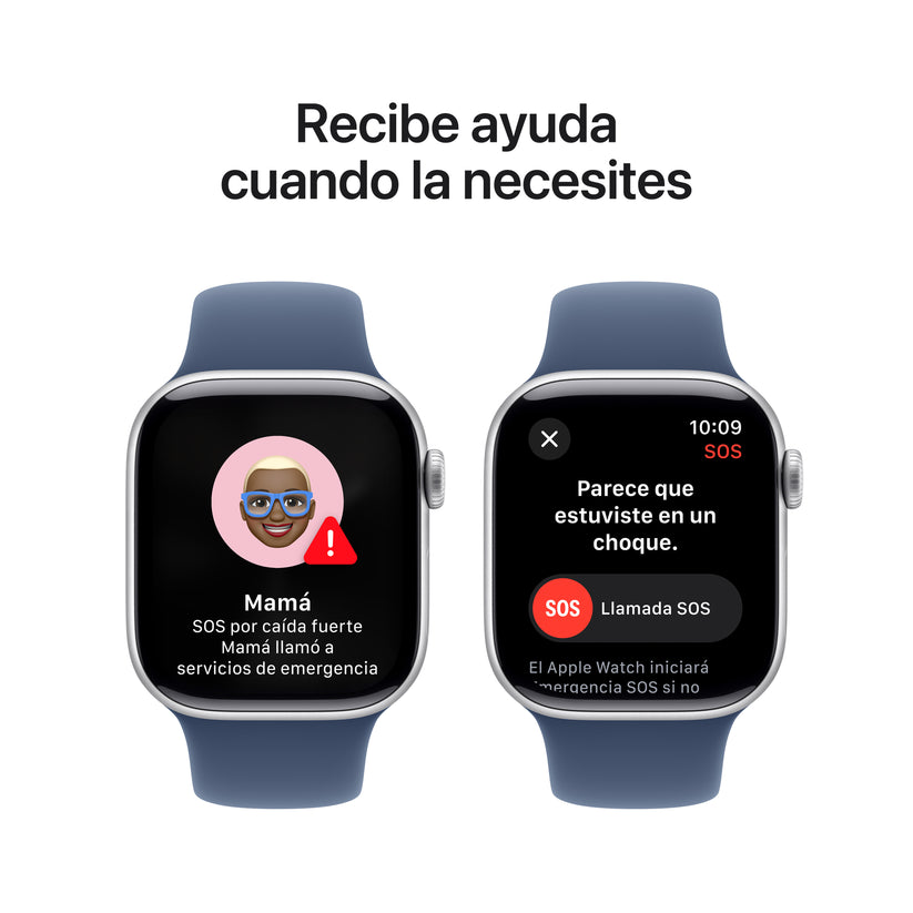 Apple Watch Series 10 GPS • Caja de aluminio color plata de 42 mm • Correa deportiva azul denim - M/L