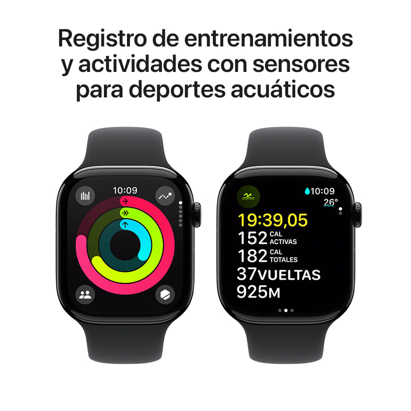 Apple Watch Series 10 GPS • Caja de aluminio negro azabache de 46 mm • Correa deportiva negra - S/M