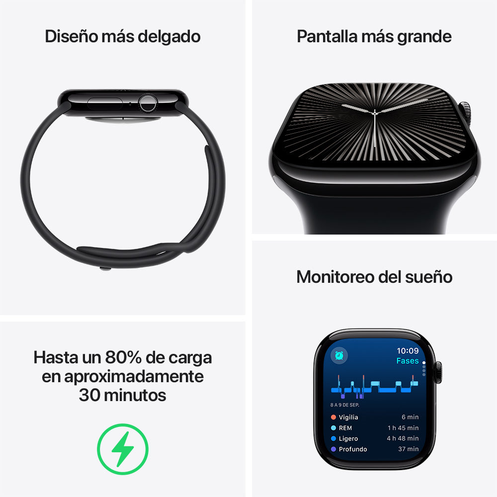Apple Watch Series 10 GPS • Caja de aluminio color oro rosa de 46 mm • Correa deportiva rosa rubor - M/L
