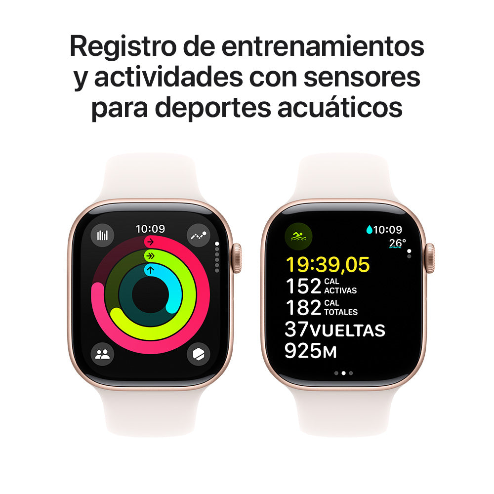 Apple Watch Series 10 GPS • Caja de aluminio color oro rosa de 46 mm • Correa deportiva rosa rubor - M/L