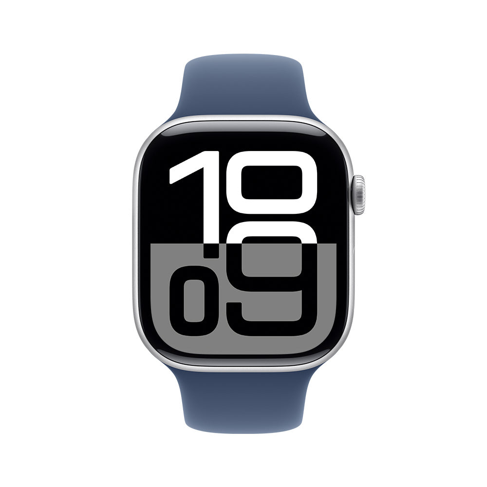 Apple Watch Series 10 GPS • Caja de aluminio color plata de 46 mm • Correa deportiva azul denim - S/M