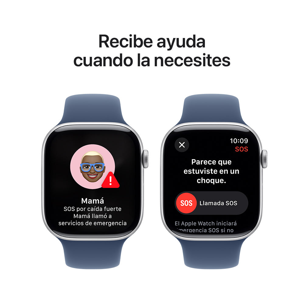 Apple Watch Series 10 GPS • Caja de aluminio color plata de 46 mm • Correa deportiva azul denim - M/L