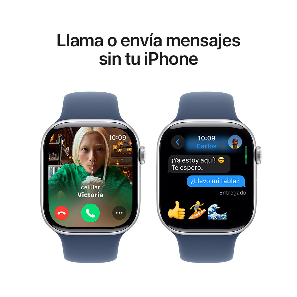 Apple Watch Series 10 GPS • Caja de aluminio color plata de 46 mm • Correa deportiva azul denim - S/M