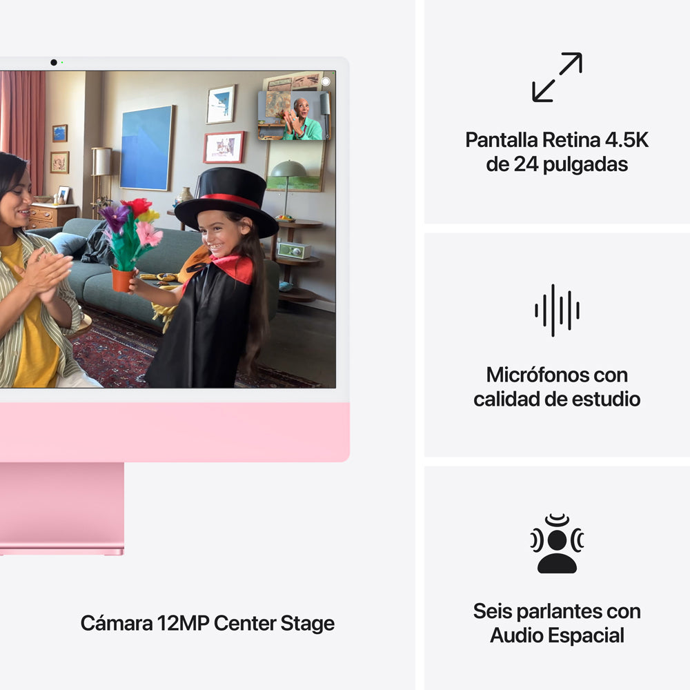 iMac con pantalla Retina 4,5K de 24 pulgadas: Chip M4 de Apple con CPU de 8 núcleos y GPU de 8 núcleos, 256 GB SSD - Rosa