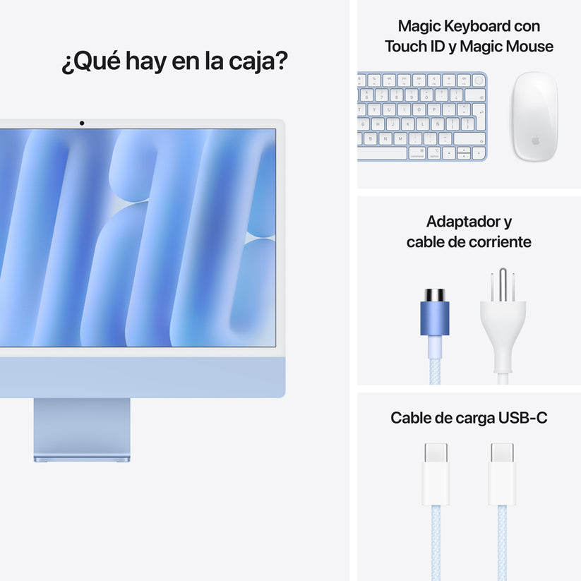 iMac con pantalla Retina 4,5K de 24 pulgadas: Chip M4 de Apple con CPU de 10 núcleos y GPU de 10 núcleos, 512 GB SSD - Azul