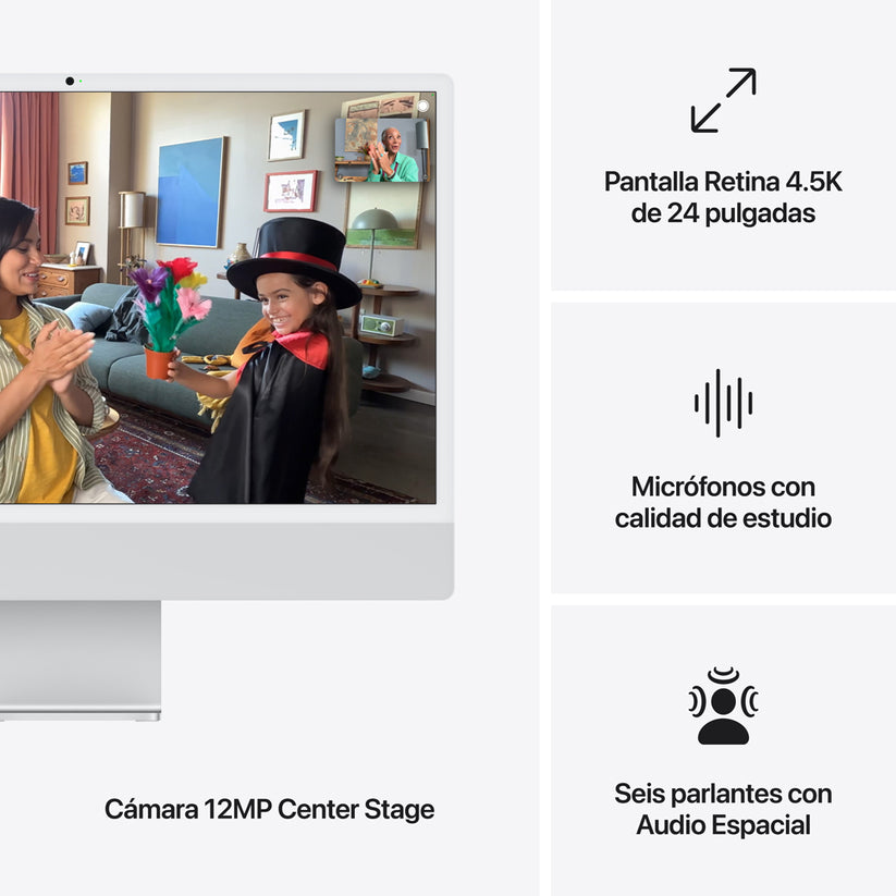 iMac con pantalla Retina 4,5K de 24 pulgadas: Chip M4 de Apple con CPU de 10 núcleos y GPU de 10 núcleos, 512 GB SSD - Plata