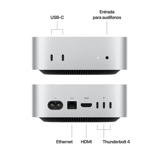 Mac mini: Chip M4 de Apple con CPU de 10 núcleos y GPU de 10 núcleos, 256 GB SSD - Plata