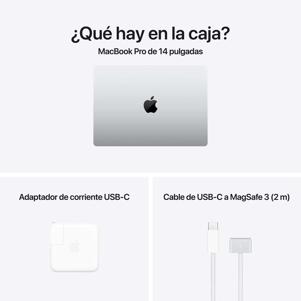MacBook Pro de 14 pulgadas: Chip M4 de Apple con CPU de 10 núcleos y GPU de 10 núcleos, 512 GB SSD - Plata