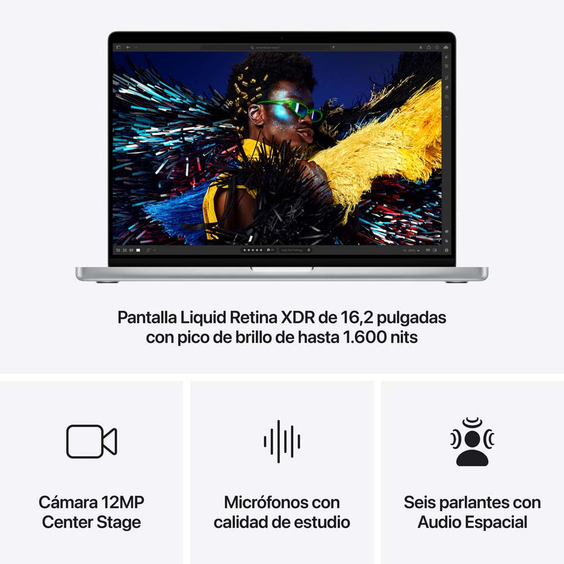 MacBook Pro de 16 pulgadas: Chip M4 Max de Apple con CPU de 14 núcleos y GPU de 32 núcleos, 1 TB SSD - Plata