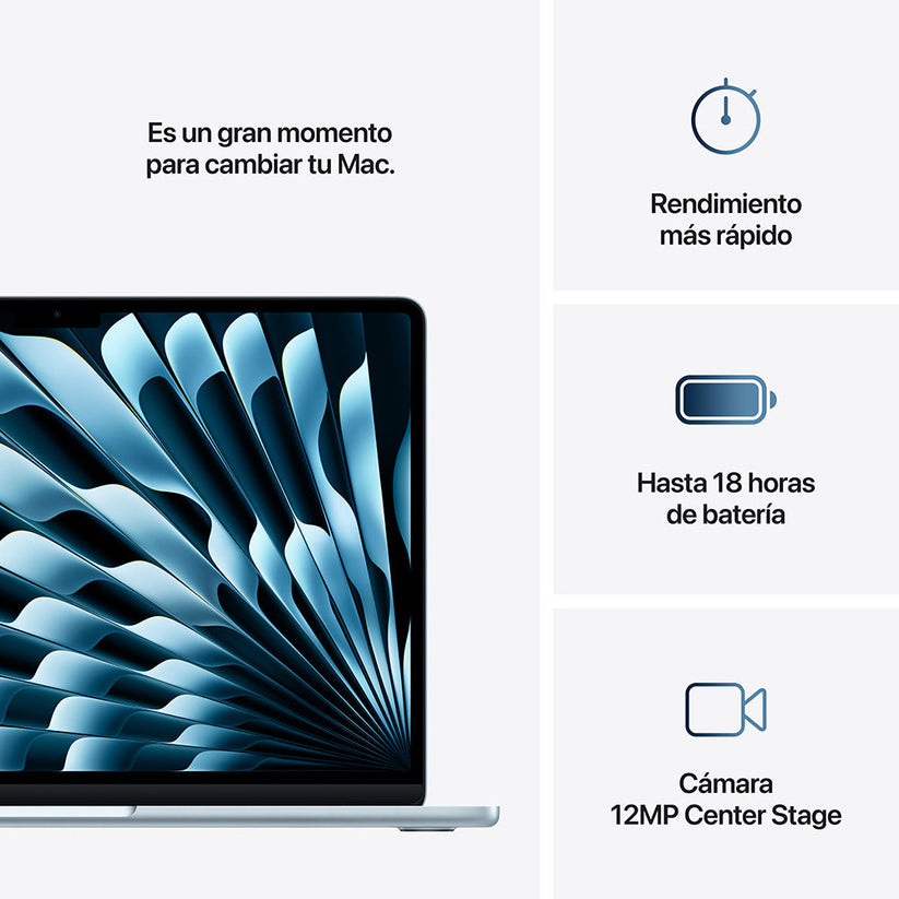 MacBook Air de 13 pulgadas: Chip M4 de Apple con CPU de 10 núcleos y GPU de 10 núcleos, 512 GB SSD - Azul cielo