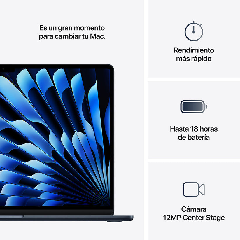 MacBook Air de 15 pulgadas: Chip M4 de Apple con CPU de 10 núcleos y GPU de 10 núcleos, 512 GB SSD - Azul medianoche