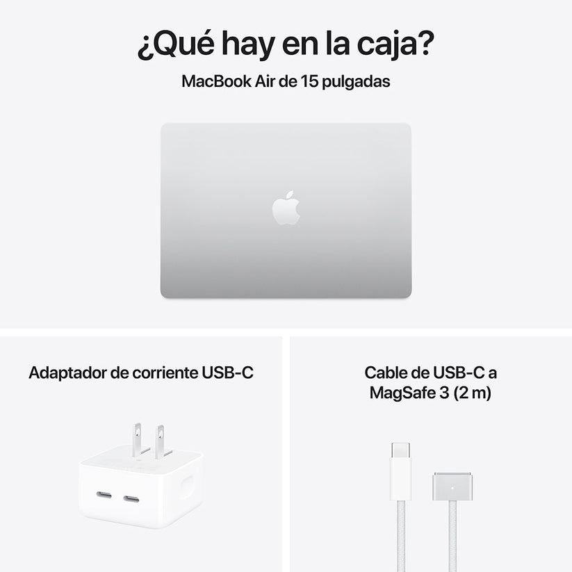 MacBook Air de 15 pulgadas: Chip M4 de Apple con CPU de 10 núcleos y GPU de 10 núcleos, 512 GB SSD - Plata