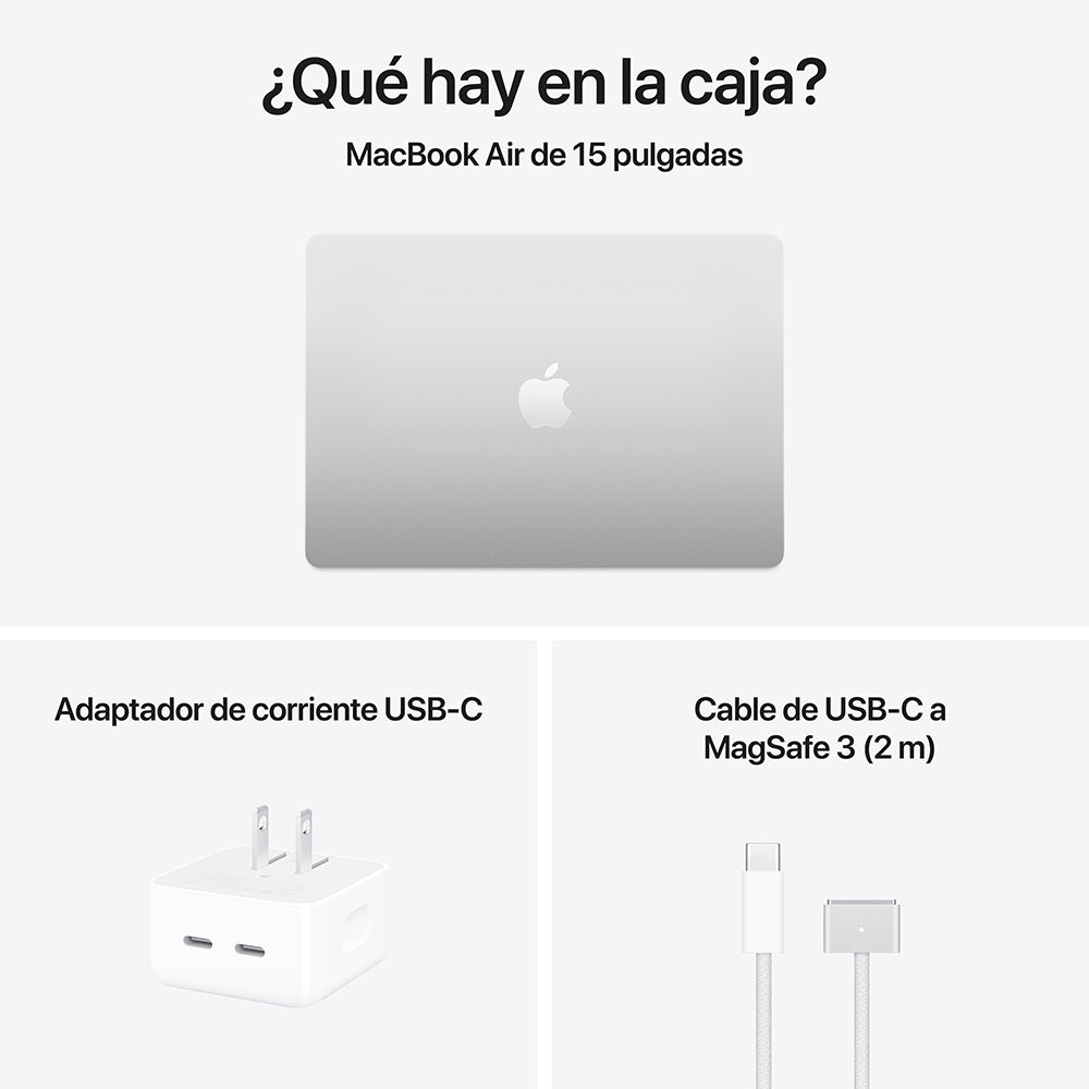 MacBook Air de 15 pulgadas: Chip M4 de Apple con CPU de 10 núcleos y GPU de 10 núcleos, 256 GB SSD - Plata