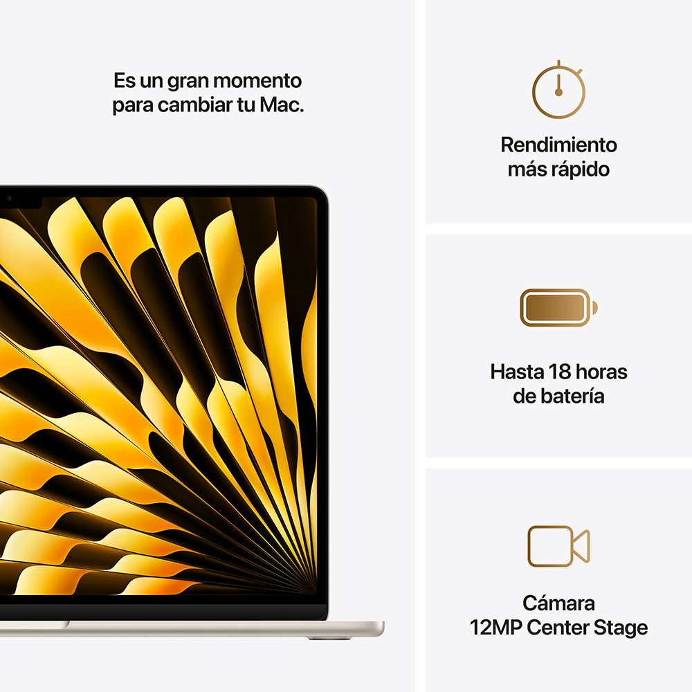 MacBook Air de 15 pulgadas: Chip M4 de Apple con CPU de 10 núcleos y GPU de 10 núcleos, 256 GB SSD - Blanco estrella
