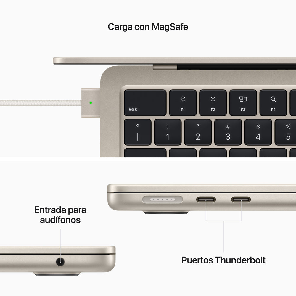 MacBook Air de 13 pulgadas: Chip M2 de Apple con CPU de ocho núcleos y GPU de diez núcleos, 512 GB SSD - Blanco estrella