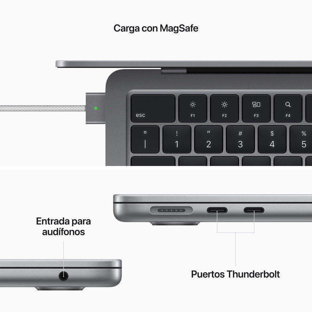 MacBook Air de 13 pulgadas: Chip M2 de Apple con CPU de ocho núcleos y GPU de diez núcleos, 512 GB SSD - Gris espacial